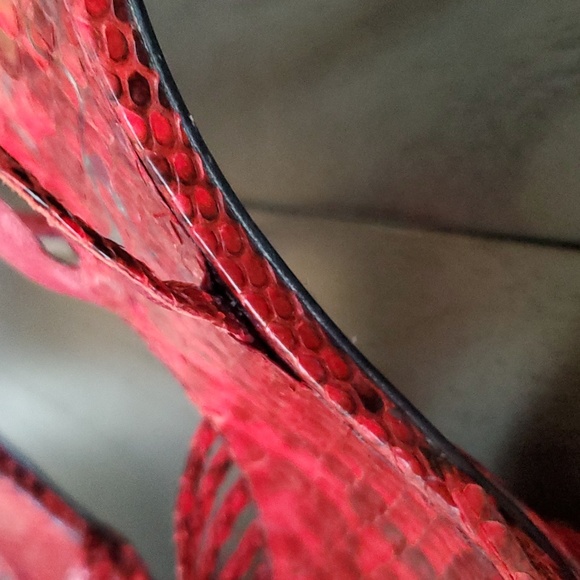 René Caovilla Snakeskin Slingback Heel Sandals, Red, 39EU (9US) - Picture 12 of 15